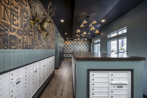 Efficient mail room with organized parcel lockers at The Clara by Broadstone Apartments, ensuring seamless package management for residents