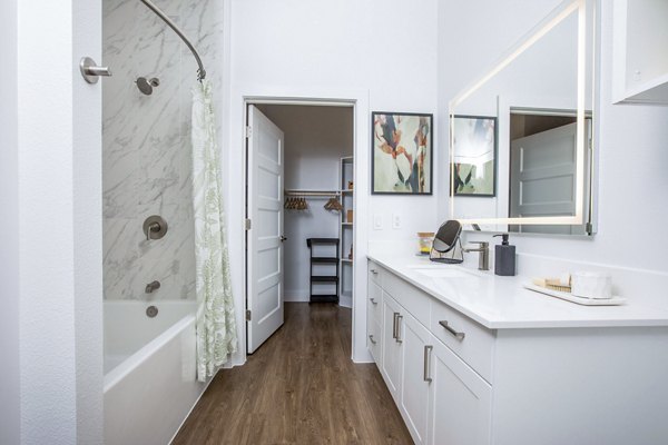 bathroom at Lenox at the Grid Apartments