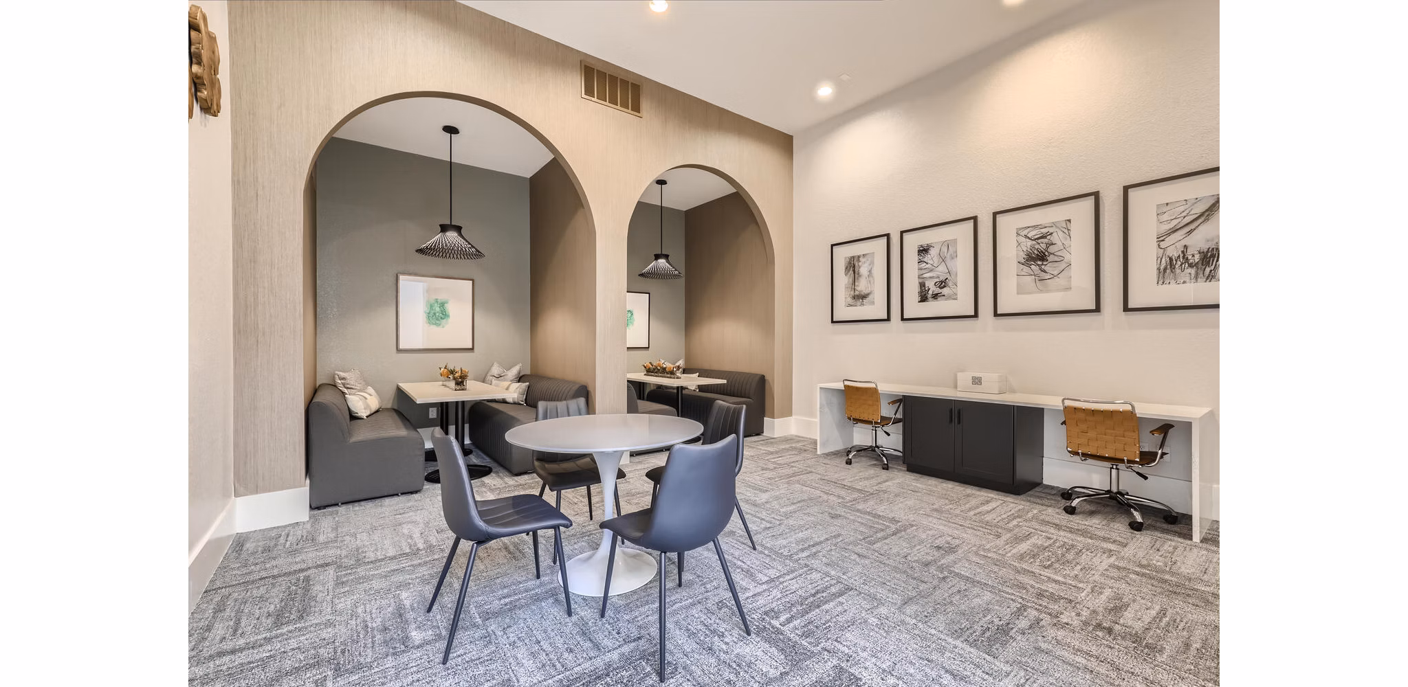 Clubhouse with modern design at Avantus Apartments, ideal for community gatherings and leisure activities