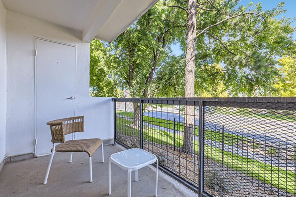 Modern outdoor patio with stylish seating at Avantus Apartments in luxury Greystar community