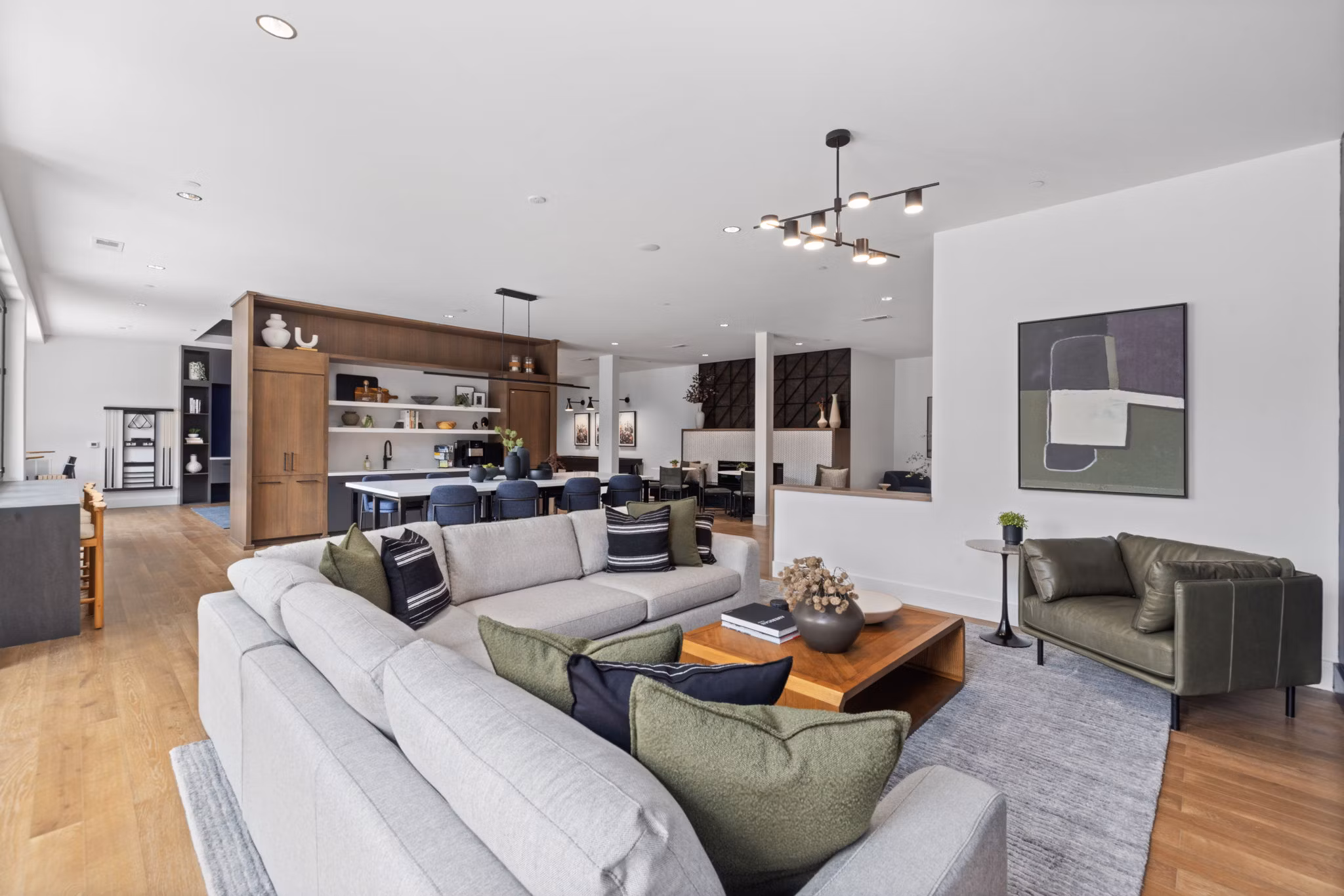 Lobby with modern seating and decor at Gladwen Wendell Falls Apartments, a luxury community