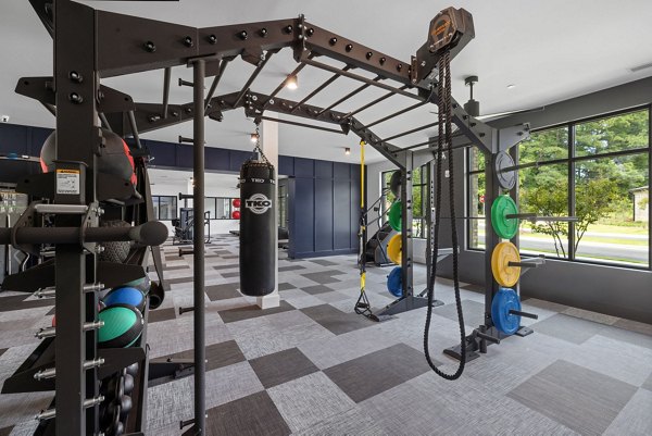 State-of-the-art fitness center with modern equipment at Gladwen Wendell Falls Apartments