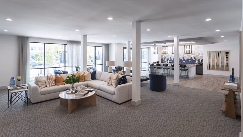 Elegant clubhouse with game room and lounge at Broadstone Baybrook Apartments