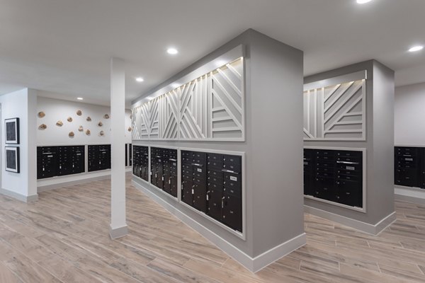 Mail room with package lockers at Broadstone Baybrook Apartments