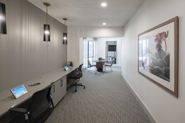 Business center with modern workstations at Broadstone Baybrook Apartments