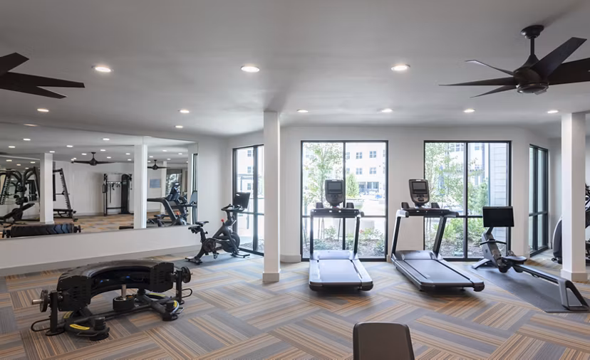 State-of-the-art fitness center with modern equipment at Broadstone Baybrook Apartments