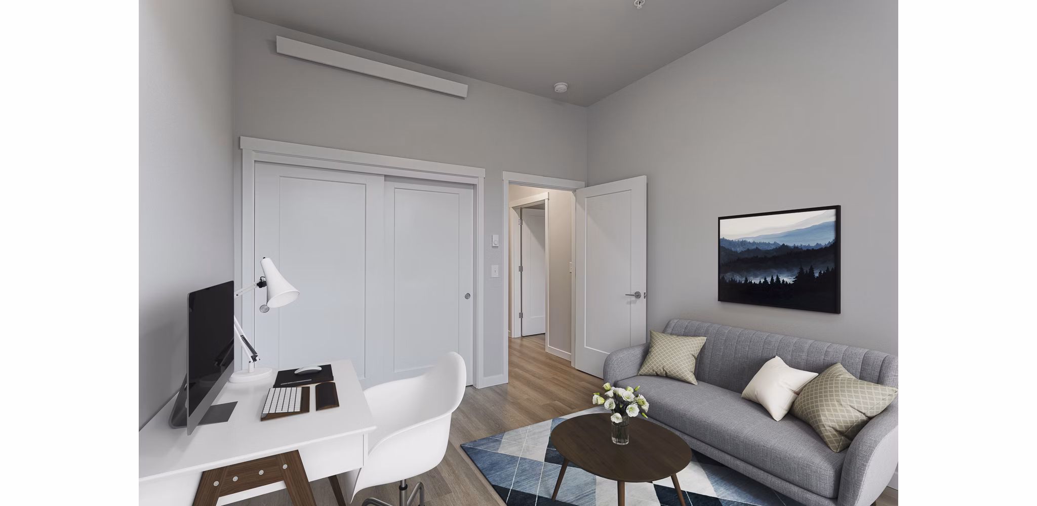 Cozy kitchen with modern stainless steel appliances in The Farmstead Apartments