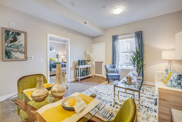 Elegant dining room with modern dÃ©cor at Incline at Anthem Apartments, a Greystar luxury apartment community