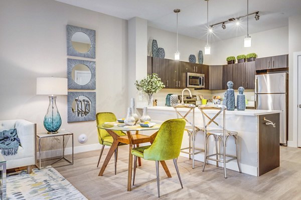 Incline at Anthem: Stylish dining room featuring modern decor and elegant table setting in luxury apartments