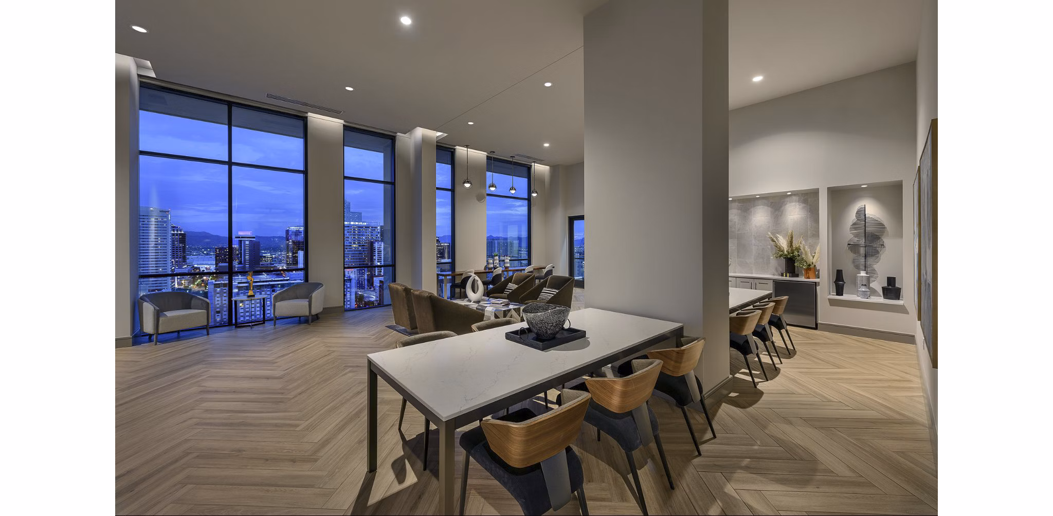 Clubhouse with modern seating and entertainment area at Derby Apartments