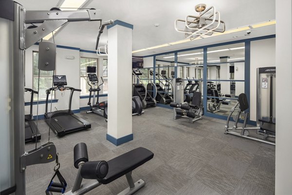 State-of-the-art fitness center with modern equipment at Avanti Brookhaven Apartments, offering luxury workout facilities for residents