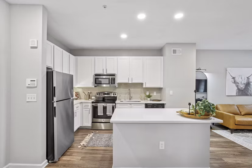Kitchen featuring modern appliances and sleek countertops at Avanti Brookhaven Apartments