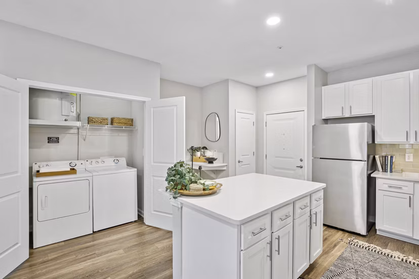 Modern kitchen with stainless steel appliances at Avanti Brookhaven Apartments