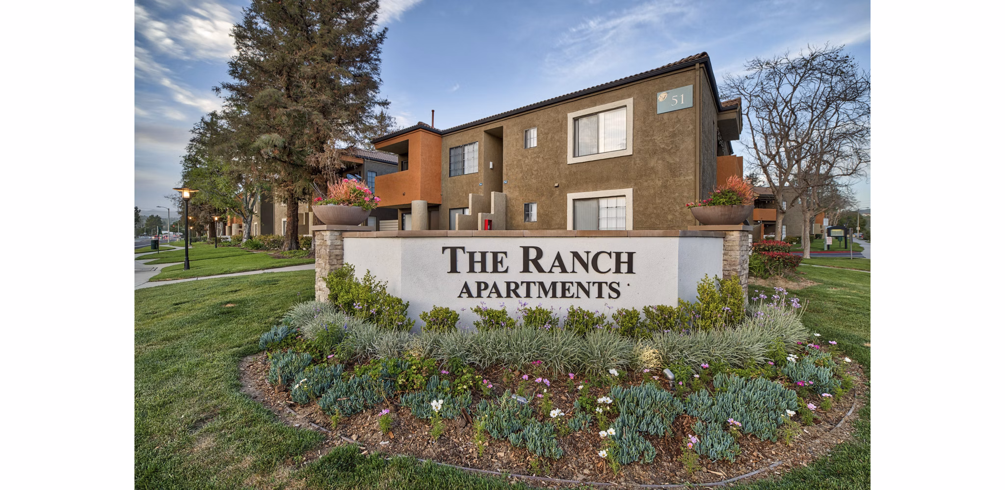 Contemporary signage for The Ranch at Moorpark Apartments showcasing modern luxury living in scenic surrounds