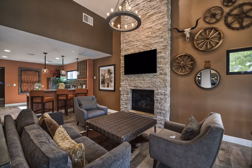 Clubhouse featuring modern design and social spaces at The Ranch at Moorpark Apartments