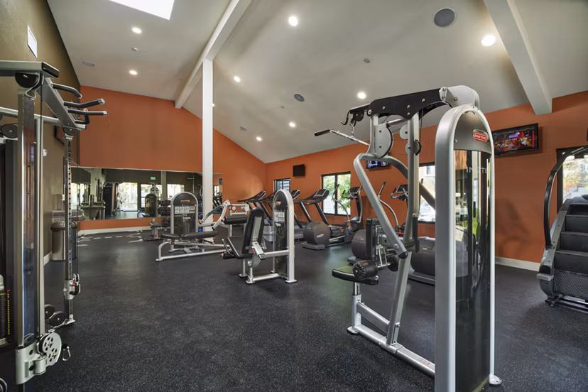 State-of-the-art fitness center at The Ranch at Moorpark Apartments with modern equipment for active residents