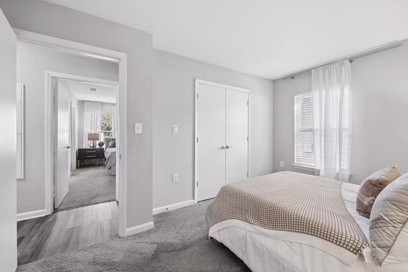 Cozy bedroom with modern decor at Fieldstone Apartment Homes