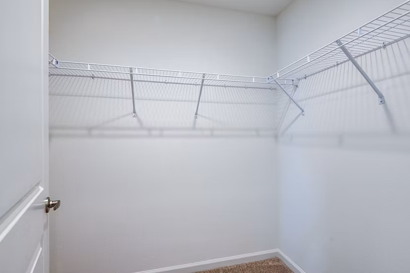 Organized bedroom closet with built-in shelving at Alexander Park Apartments