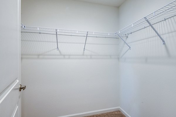Organized bedroom closet with built-in shelving at Alexander Park Apartments