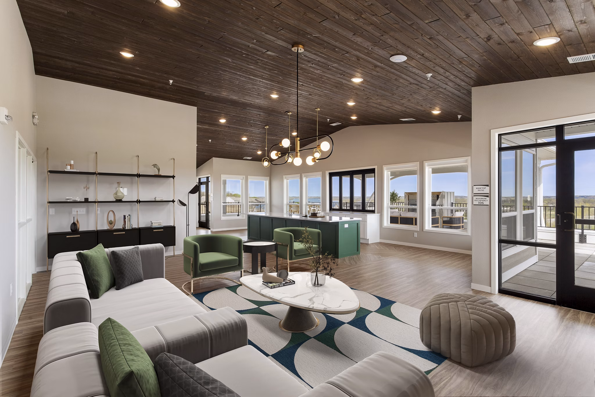 Chic clubhouse with modern furnishings at Arasan Apartments, offering luxury relaxation spaces for residents