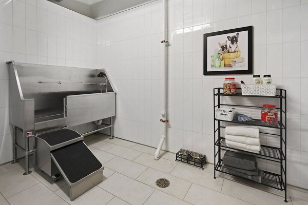 Dog wash station with modern facilities at Arasan Apartments, perfect for pet-friendly living