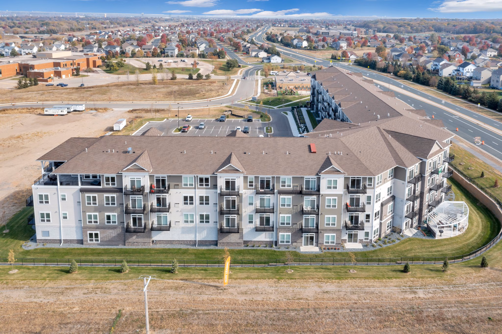 View from a luxurious terrace at Arasan Apartments, part of Greystar's upscale living in a prime city location