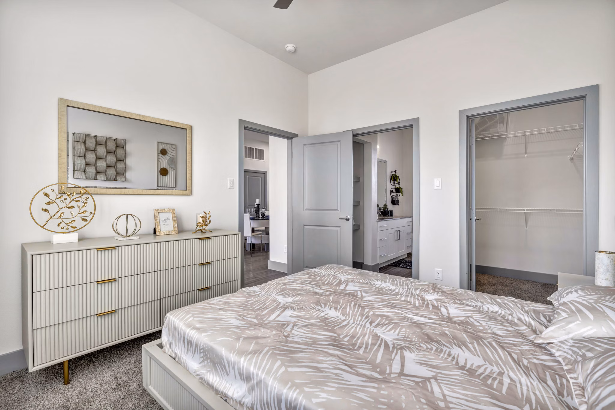 Cozy bedroom with stylish decor at Preserve at Highway 6 Apartments