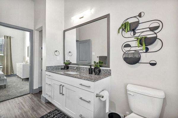 Elegant bathroom with modern fixtures at Preserve at Highway 6 Apartments