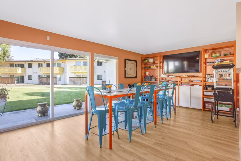 Clubhouse with modern furnishings at Fremont City Center Apartments featuring luxury amenities