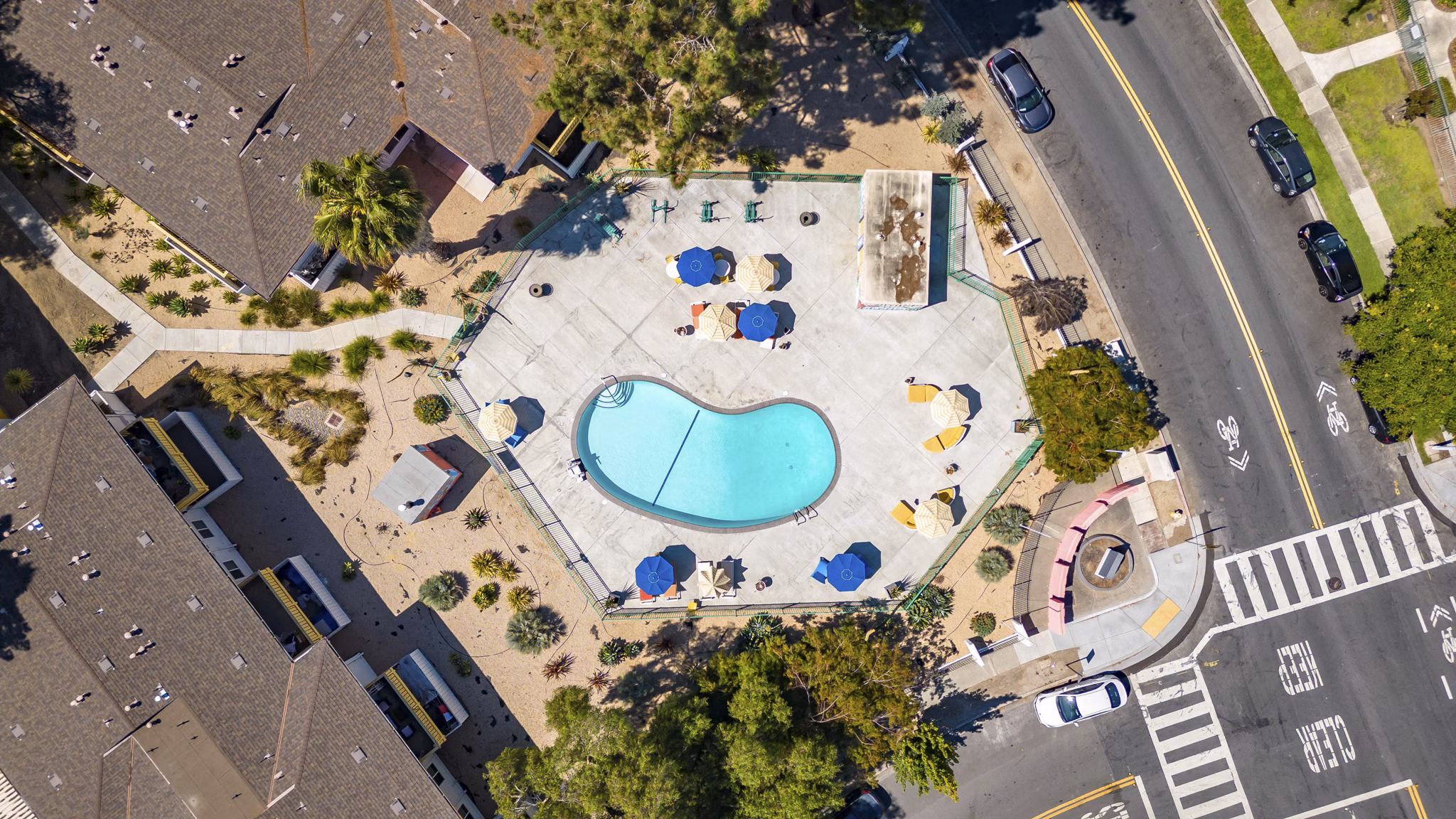 Stunning street view of Fremont City Center Apartments showcasing cityscape and greenery