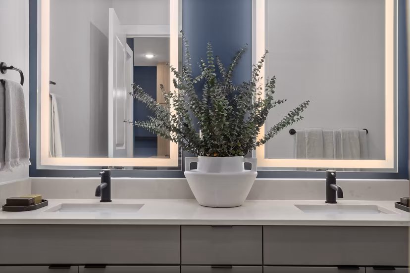 Modern bathroom with sleek fixtures at The Point Apartments, offering luxury living with Greystar quality