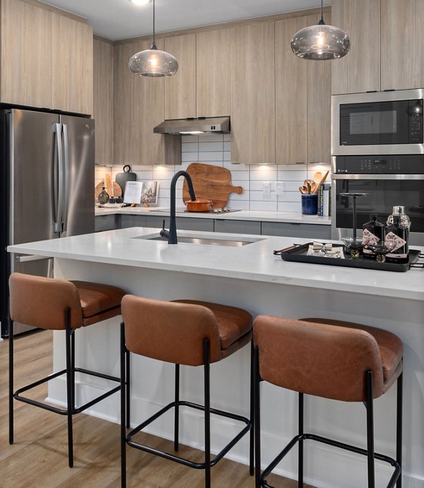 The Point Apartments: Modern kitchen with stainless steel appliances and sleek countertops