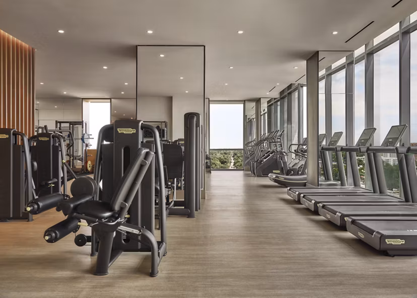 fitness center at 700 River Apartments