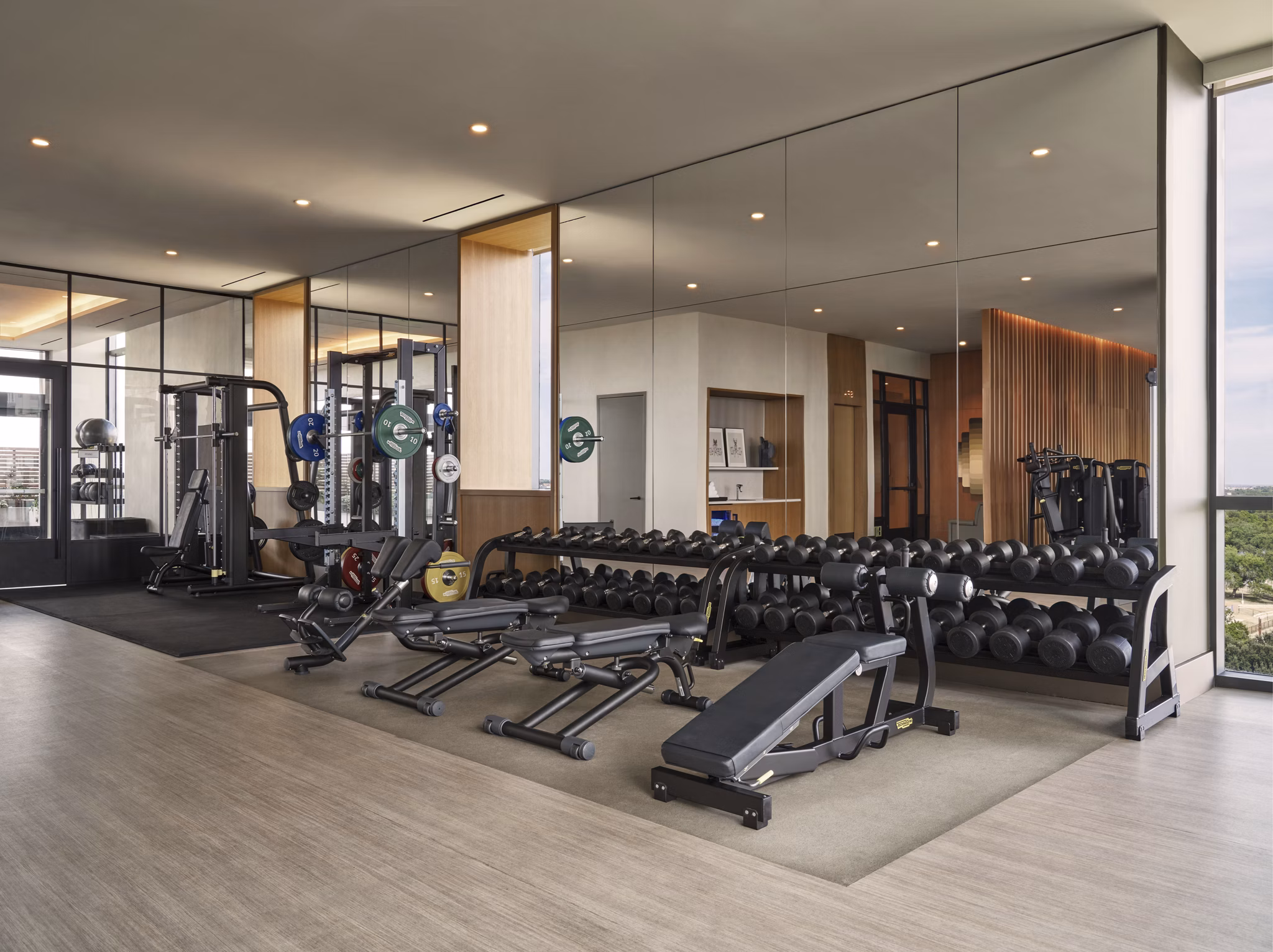 fitness center at 700 River Apartments
