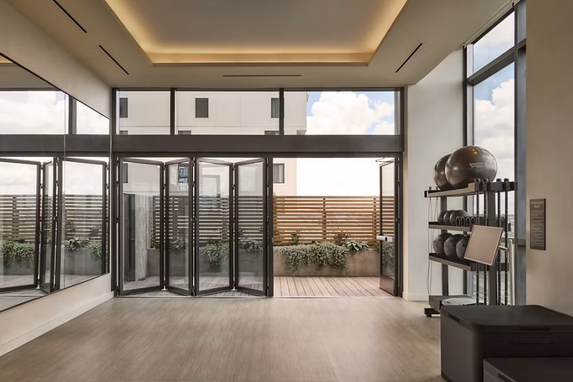 fitness center at 700 River Apartments