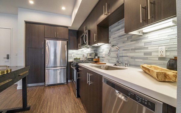 kitchen at MODA at Monrovia Station Apartments