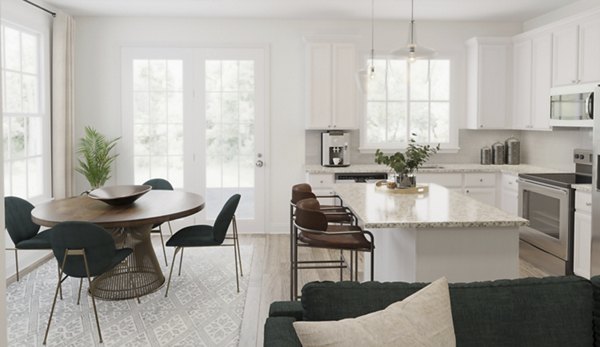 Dining area featuring elegant modern furnishings in Brookestone Townhomes luxury apartments