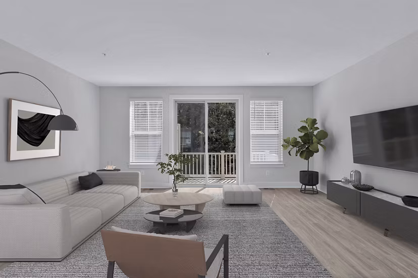 Spacious living room with modern decor in Brookestone Townhomes