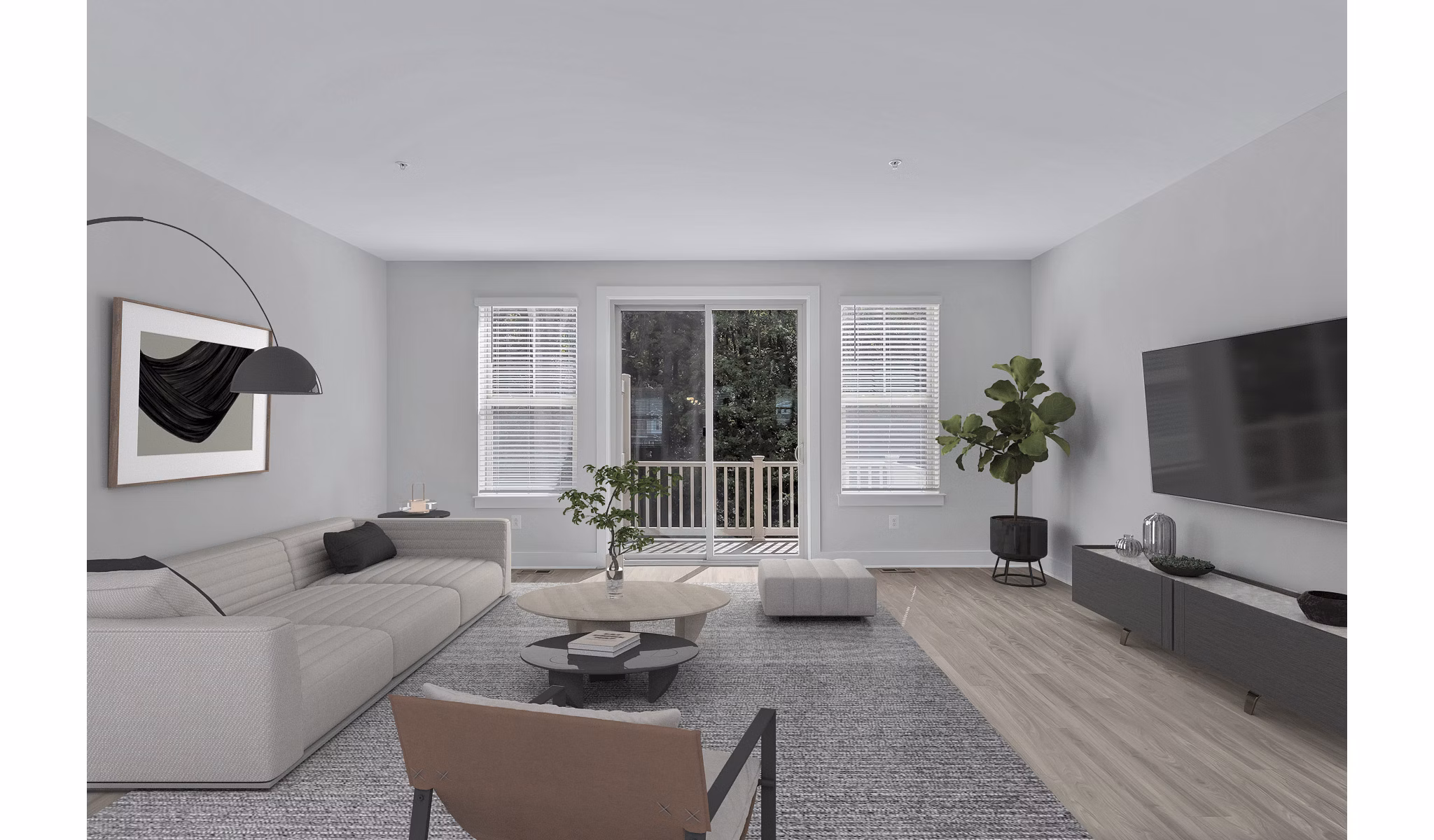Spacious living room with modern decor in Brookestone Townhomes