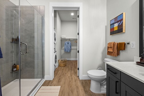 Luxurious bathroom featuring modern fixtures at NOVEL Morrisville Apartments