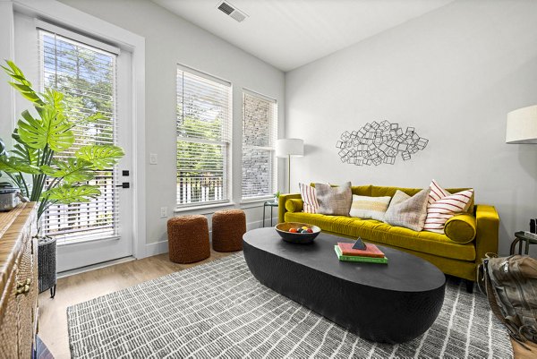 Spacious living room with modern decor at NOVEL Morrisville Apartments