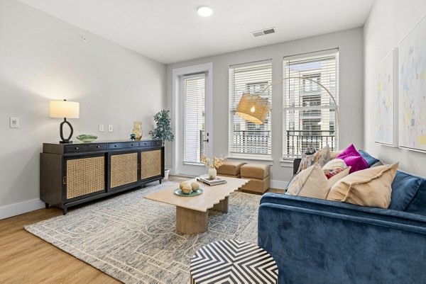 Modern living room with stylish decor at NOVEL Morrisville Apartments, offering luxury and comfort