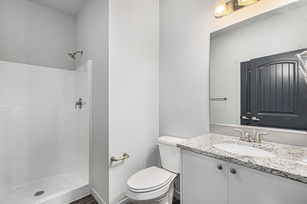 bathroom at The Cottages at Woodmen Heights Apartments