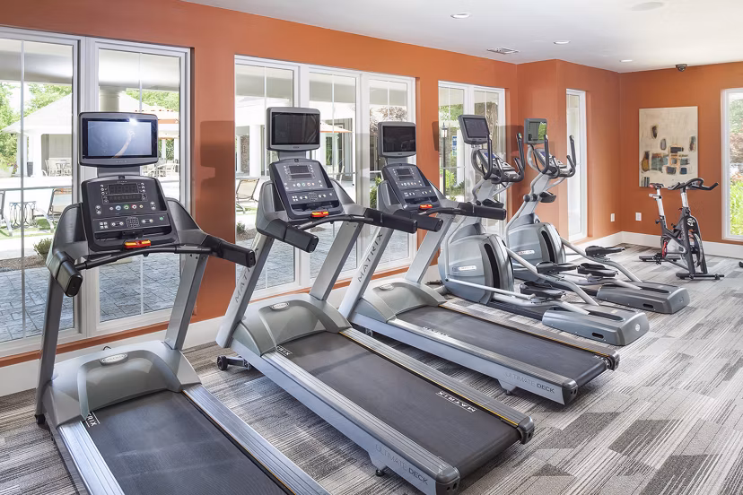 Modern fitness center with state-of-the-art equipment at Avana Portico Apartments
