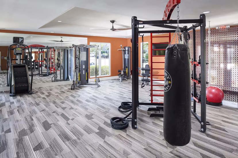 State-of-the-art fitness center at Avana Portico Apartments with modern equipment and spacious workout area