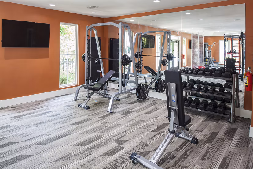 Modern fitness center with state-of-the-art equipment at Avana Portico Apartments, ideal for luxury healthy living