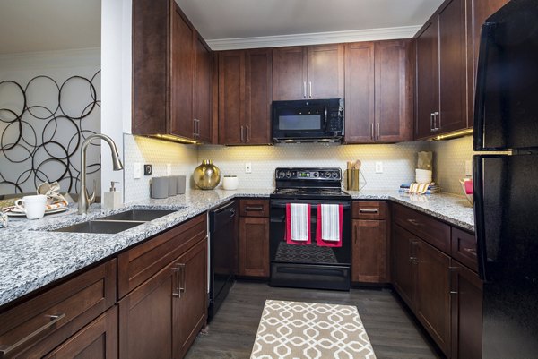 Modern kitchen with stainless steel appliances at Avana Portico Apartments