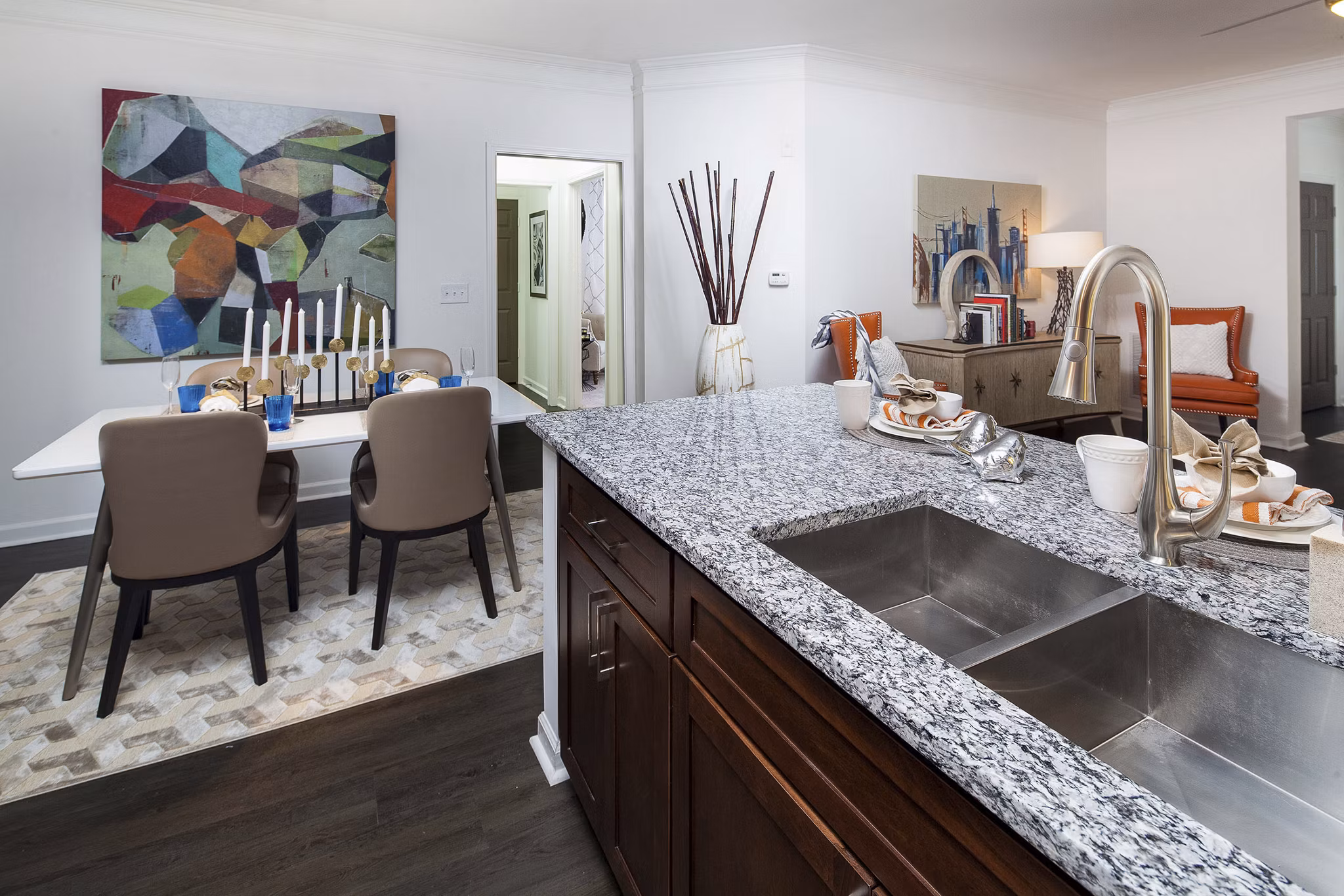 Modern kitchen with stainless steel appliances at Avana Portico Apartments