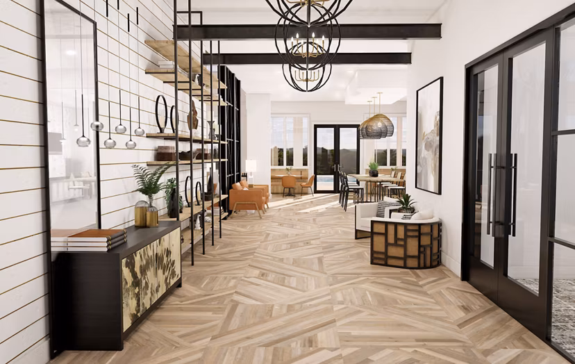 Alta Harris Farms: Stylish clubhouse featuring modern furnishings in luxury apartments at Alta Harris Farms