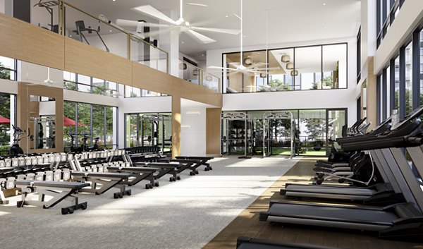 fitness center at The Row at Red Hill Apartments